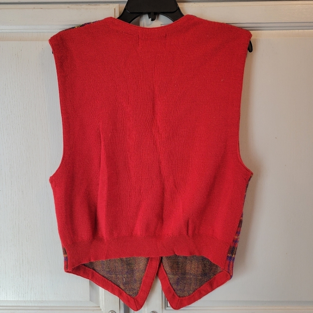 Vintage Westbound Primary Color Plaid Button Down Acrylic Wool Sweater Vest - Picture 4 of 6